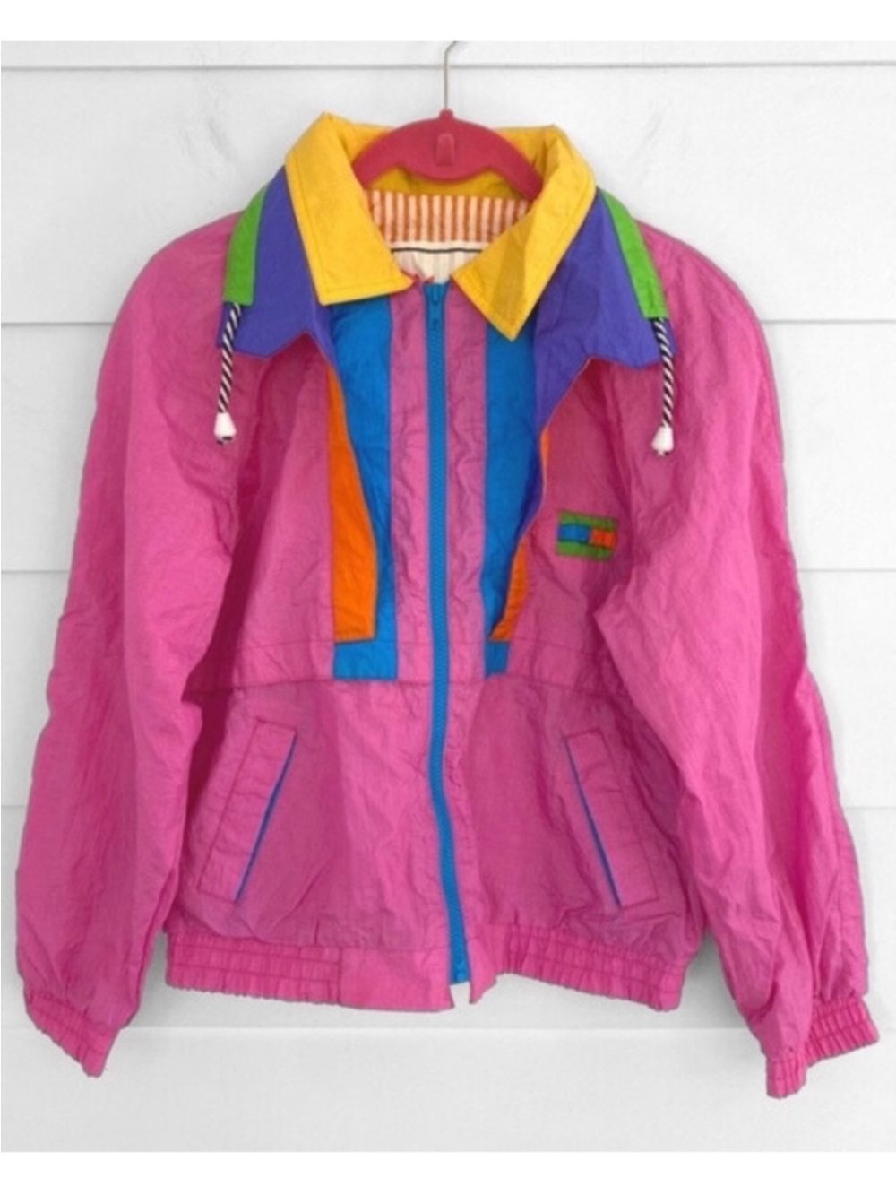 Vintage Kids Wear by Paramount Pink Multicolor 80s 90s Windbreaker Jacket 14
